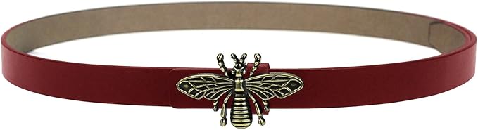 Women's 0.7″Thin Vintage Copper Bee Buckle Leather Belts Casual Dress Belts