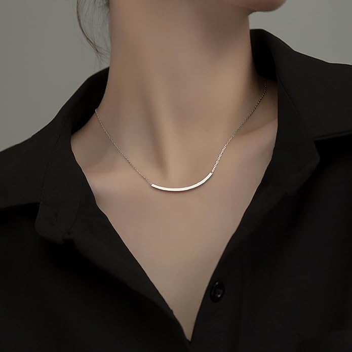 SLUYNZ Solid 925 Sterling Silver Minimalist Bar Choker Necklace for Women Teens Curved Tube Bar Pendant Necklace