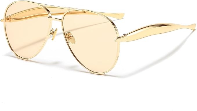 AIEYEZO Gold Aviator Sunglasses for Women Men Oversized Thick Frame Sun Glasses Fashion Retro Sardine Pilot Shades