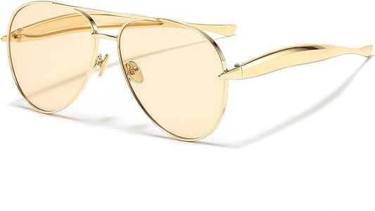AIEYEZO Gold Aviator Sunglasses for Women Men Oversized Thick Frame Sun Glasses Fashion Retro Sardine Pilot Shades
