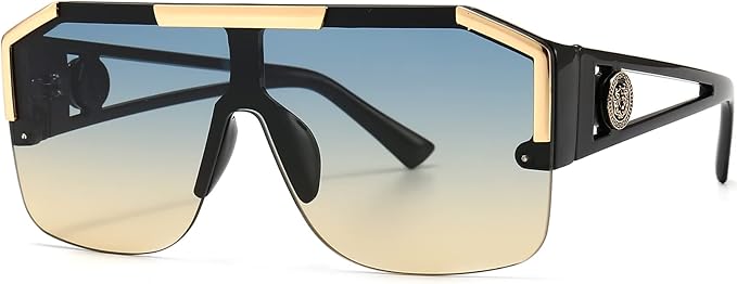 AIEYEZO Square Oversized Sunglasses Flat Top Shield Sun Glasses for Men Women One Lens Square Shades