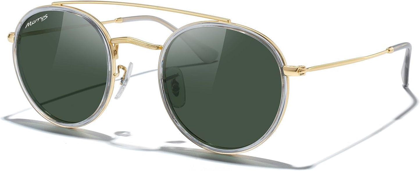 MERRY'S Retro Round Polarized Sunglasses - Unisex Double Bridge Sun Glasses