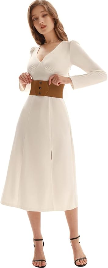 GRACE KARIN Women's Snap-Button Corset Belt Wide Elastic Belts for Dress Stretchy Waistband