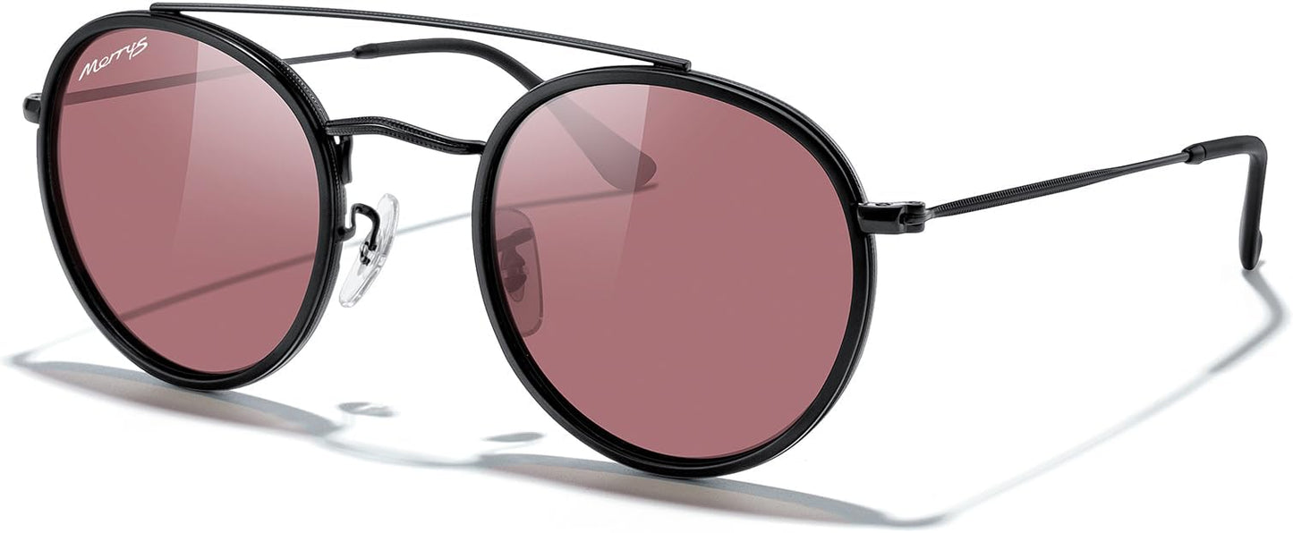 MERRY'S Retro Round Polarized Sunglasses - Unisex Double Bridge Sun Glasses