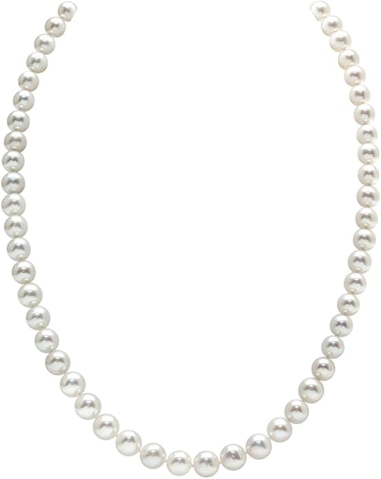 The Pearl Source 14K Gold 7-8mm AAA Quality White Freshwater Cultured Pearl Necklace for Women in 20" Matinee Length