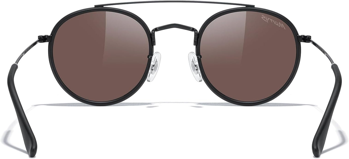 MERRY'S Retro Round Polarized Sunglasses - Unisex Double Bridge Sun Glasses
