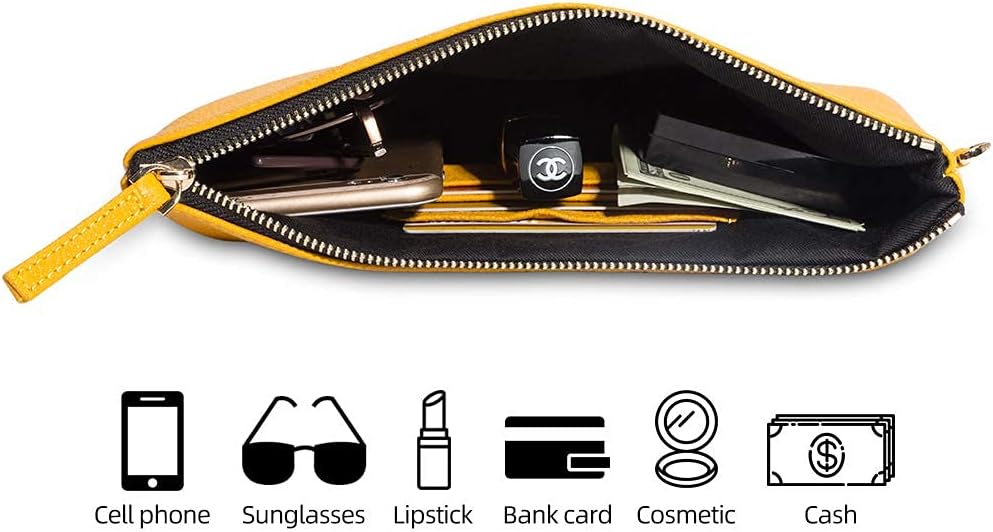 DORIS&JACKY Lambskin Leather Wristlet Clutch Purse for Women Soft Designer Slim Cell Phone Pouch Bag with Detachable Strap