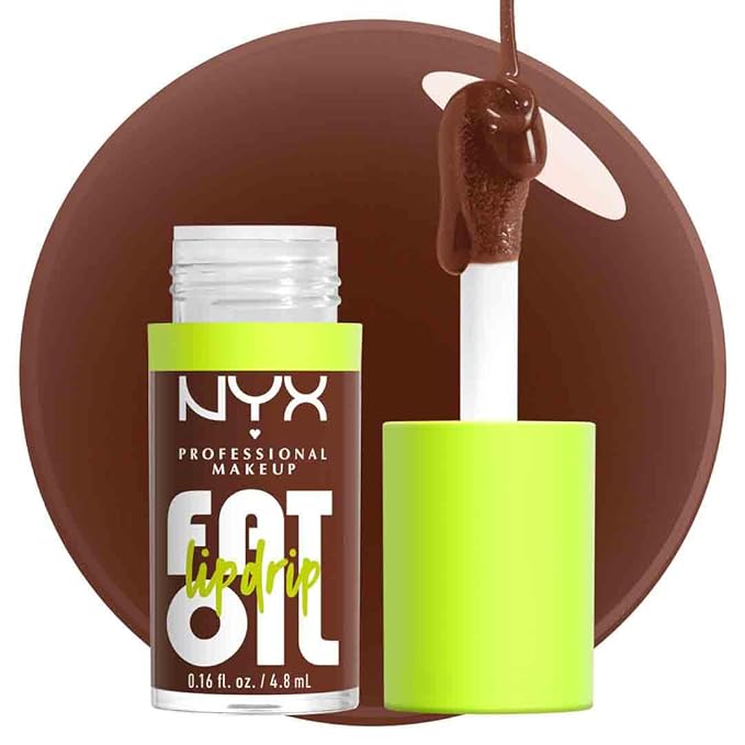 NYX Professional Makeup Fat Oil Lip Drip, Moisturizing, Shiny and Vegan Tinted Lip Gloss - Livin the Cream (Dusty Brown)
