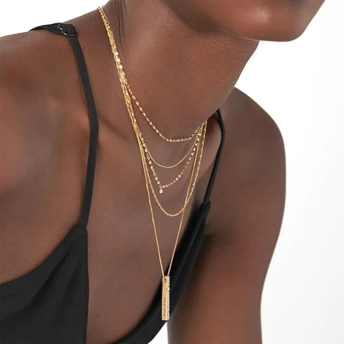 OAK & LUNA - Personalized Pillar Bar Necklace with Diamond Options - Custom Inscription Engraved Pendant - Up to 4 Names - Jewelry Gift for Women, Her, Mother For Mother's Day, Christmas
