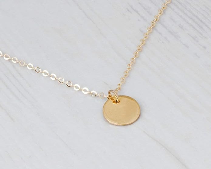 Small Gold Disc Necklace - Minimal Designer Handmade Coin Necklace 16 inch + 2 inch Extender