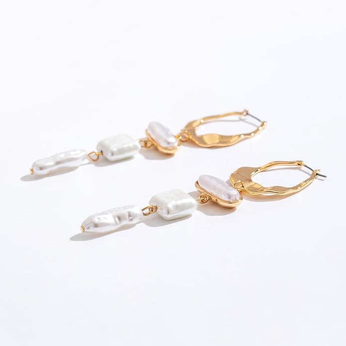Statement Pearl Dangle Earrings,Gold and Large Pearl,Luxury Chandelier Organic Style Earrings