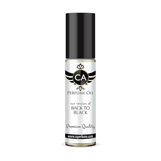 CA Perfume Impression of Back To Black Unisex Eau De Parfum Amber Woody Scent Long Lasting Unisex Fragrance Travel Size TSA Ready for Day and Night Wear 0.33 Fl Oz 10ml