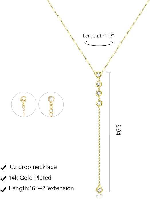 Luxval Lariat Gold Necklace for Women, Dainty Long Necklace 14k Gold Plated/Silver Y-Shaped Pendant Necklaces Trendy Beaded Chain Drop Necklaces Jewelry for Women Gifts