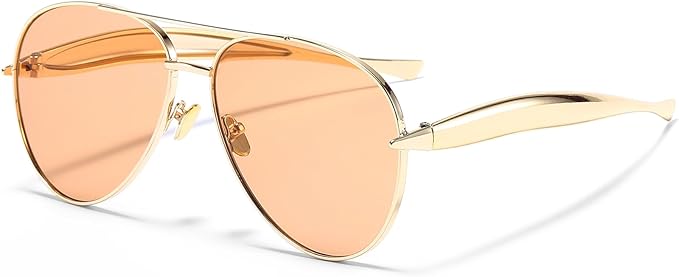 AIEYEZO Gold Aviator Sunglasses for Women Men Oversized Thick Frame Sun Glasses Fashion Retro Sardine Pilot Shades