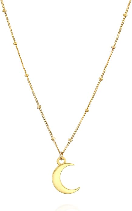 Gold Moon Necklace for Women - Crescent Pendant on a Minimal Gold Filled Satellite Chain - Length 16" + 2" Extender