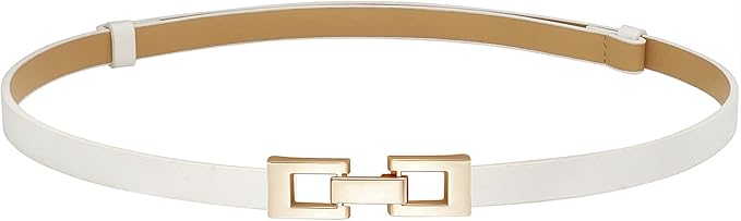 Glamorstar Skinny Belts for Women Thin PU Leather Waist Belt with Gold Buckle for Dresses