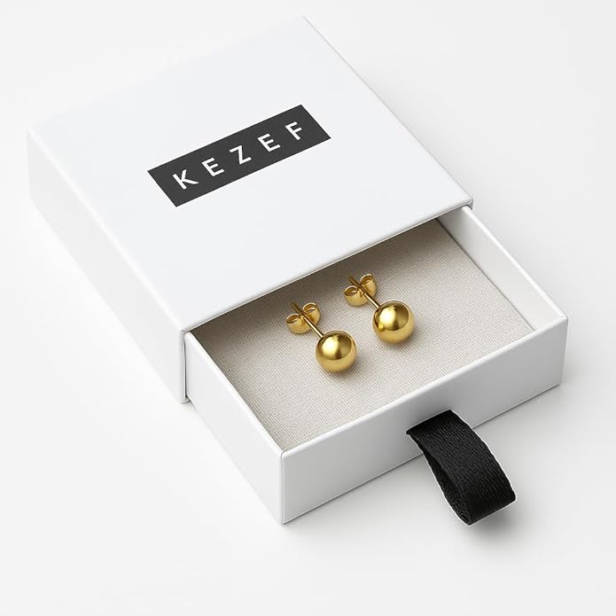 Kezef 14K Gold Filled Ball Stud Earrings for Women - Thick 14K Gold Layer, Hypoallergenic for Sensitive Ears, Round Studs | 3mm-9mm