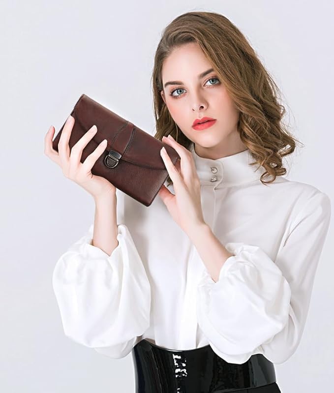 ORIREAL Women's Wallet Genuine Leather Wallet for Ladies Large Capacity Hand-Crafted Wallet Card Holder Purse