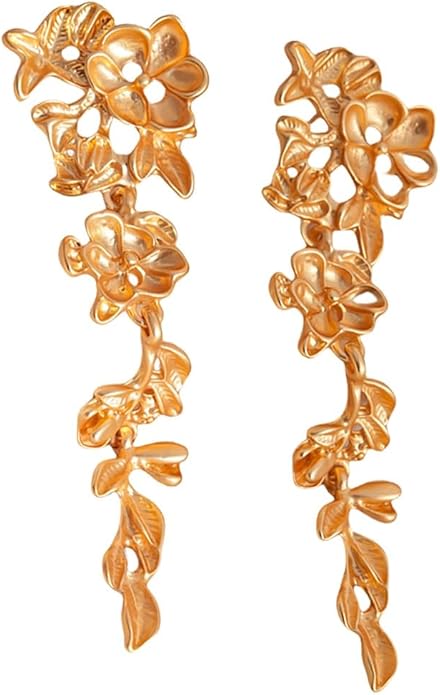 Chunky Flower Earrings 14K Gold Plated Geometry Petal Earrings Vintage Hollowing Out Layered Dangle Earring Fashion Exaggeration Jewelry for Women