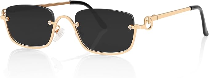Retro Y2k Sunglasses for Women Men,Trendy Semi-Rimless Sun Glasses Irregular Narrow Gold Sunnies UV400