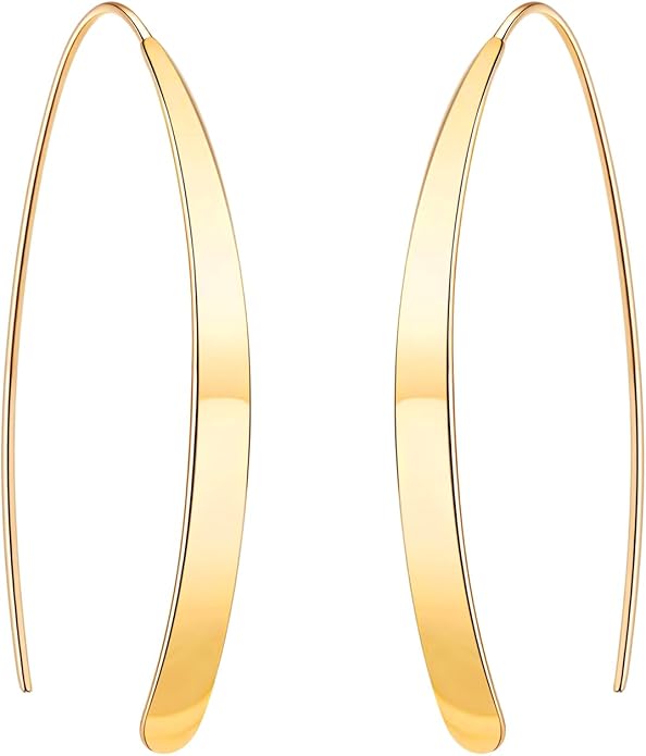 14K Gold Hoop Earrings for Women, Hypoallergenic Spiral Threader Gold Plated Dangle Earrings Fashion Jewelry，Gift for Women