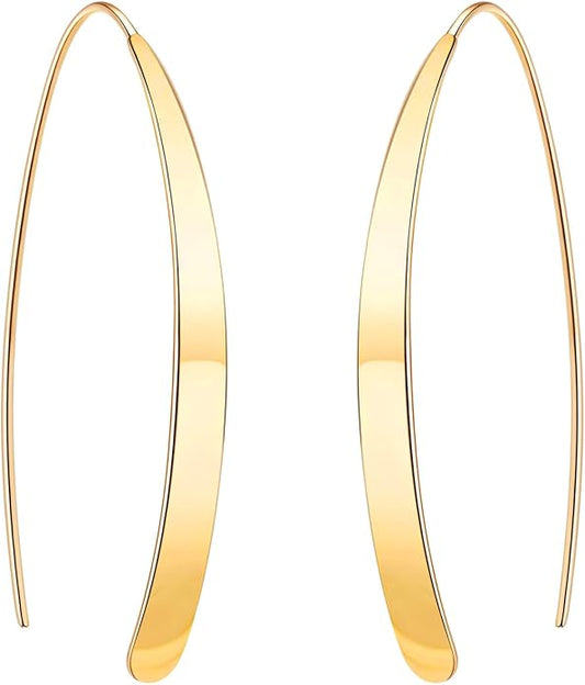 14K Gold Hoop Earrings for Women, Hypoallergenic Spiral Threader Gold Plated Dangle Earrings Fashion Jewelry，Gift for Women