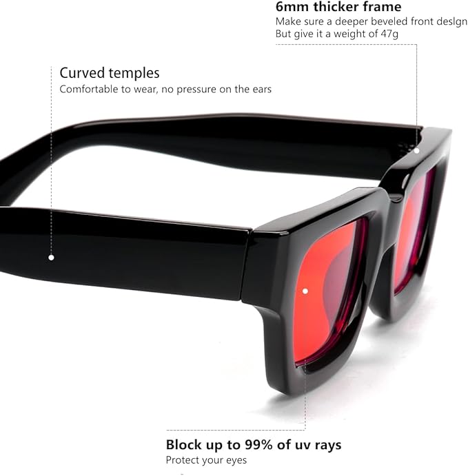 Trendy Square Sunglasses for Men Women Fashion Thick Rectangle Sun Glasses UV Protection Shades Designer Style