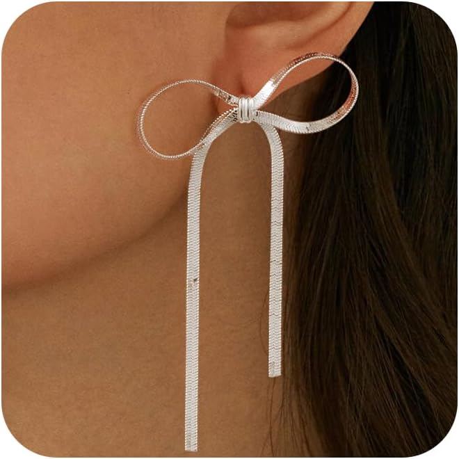 ASCOMY Gold Stud Earrings for Women - Dainty Bow 14K Gold/Silver Plated Pearl Earrings - Trendy Cute Ribbon Minimalist Jewelry Gifts for Her