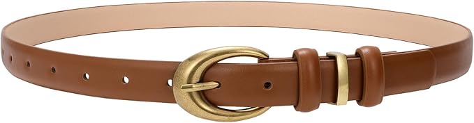 TRIWORKS Women Leather Belt for Jeans Pants Fashion Ladies Skinny Faux Leather Dress belt with Gold Buckle