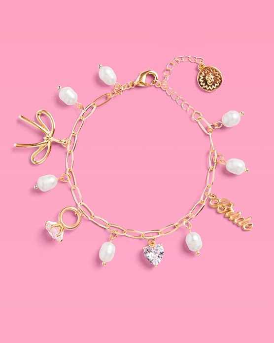 xo, Fetti Gold Bride Charm Bracelet | Pearl Bachelorette Accessory, Rhinestone Bridal Jewelry, Bach Party Decorations, Bridesmaid Gift, Wedding Chain Bangle