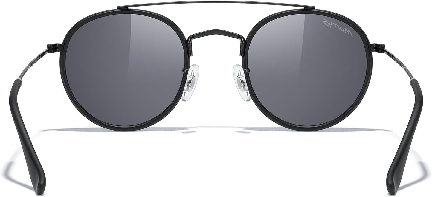 MERRY'S Retro Round Polarized Sunglasses - Unisex Double Bridge Sun Glasses