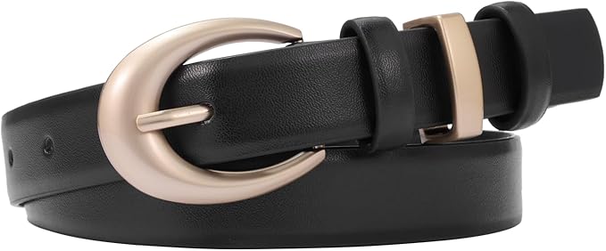 Women's Cow Leather Belt for Jeans Pants Fashion Ladies Skinny Dress Waist belt with Gold Buckle