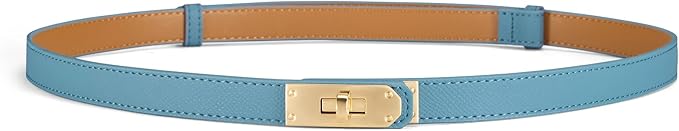 Skinny Leather Belts for Women with Adjustable Silver Turn-Lock Buckle for Dresses Jeans and Pants
