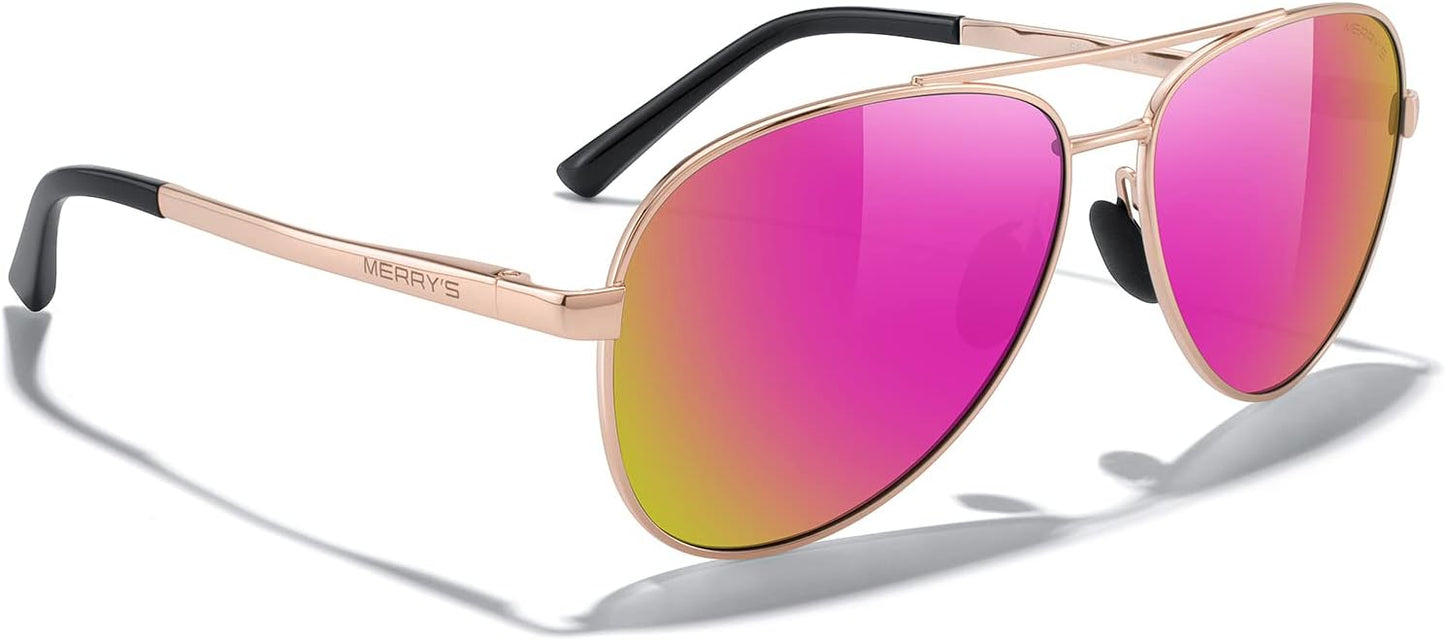 MERRY'S Aviator Sunglasses for Men Women - Polarized Driving Sun glasses Mirrored Lens UV 400 Protection 58 MM