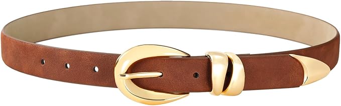 Belts for Women with Gold Buckle – Adjustable Black leather Belt for Jeans, Dress, Pants