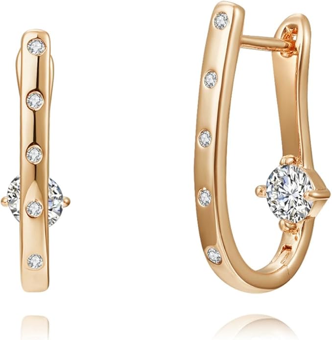 14K Gold Plated Cubic Zirconia Hoop Earrings,Three Row Diamon | Arrows | Double Row of Diamonds Huggie Earrings for Women