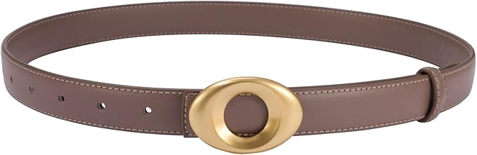 Women's Elegant Casual Genuine Leather Belt with Matte Oval Vintage Gold Buckle for Jeans Pants Dresses