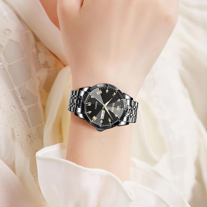 OLEVS Watch for Men Women Large Face Unisex Diamond Luxury Dress Analog Quartz Stainless Steel Waterproof Luminous Date Business Casual Wrist Watch