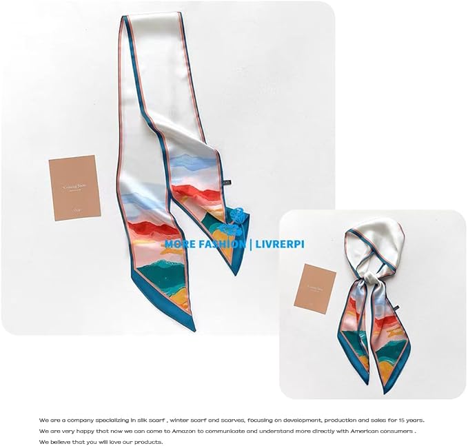 Livrerpi Silk Feeling Head Scarf Fashion Satin Hair Scarf Square Long Scarves for Women Gifts