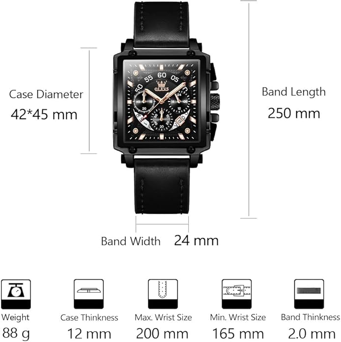 OLEVS Men's Casual Leather Watch, Big Face Chronograph Watch for Men, Fashion Easy to Read Dress Watch, Men's Waterproof Luminous Date Analog Watch, Gold/Black/White/Blue Dial