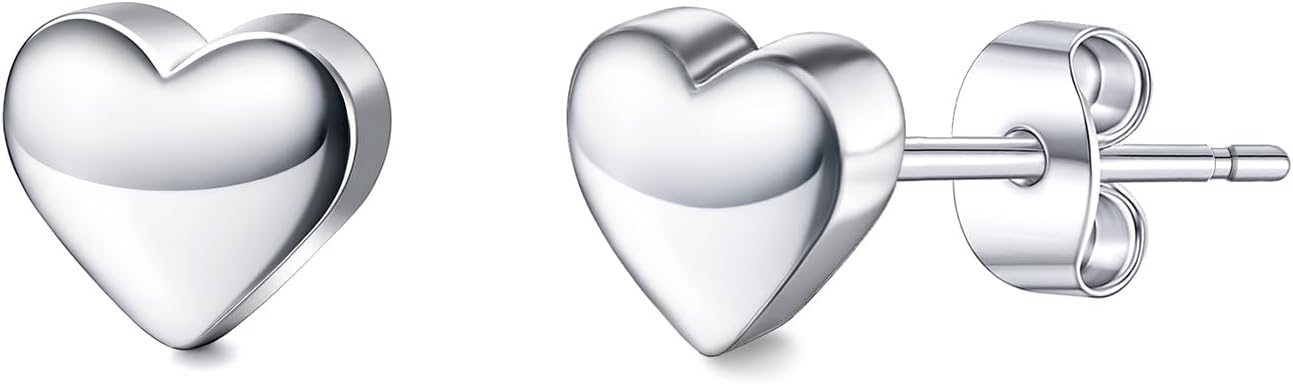Zeffy Hypoallergenic 925 Sterling Silver/14K Gold Plated Stud Earrings, Dainty Simple Heart Earrings for Women Girls