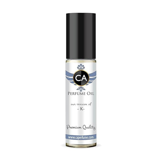 CA Perfume Impression of K for Men Eau De Parfum Woody Aromatic Scent Long Lasting Cologne for Men Travel Size TSA Ready for Day and Night Wear 0.33 Fl Oz 10ml