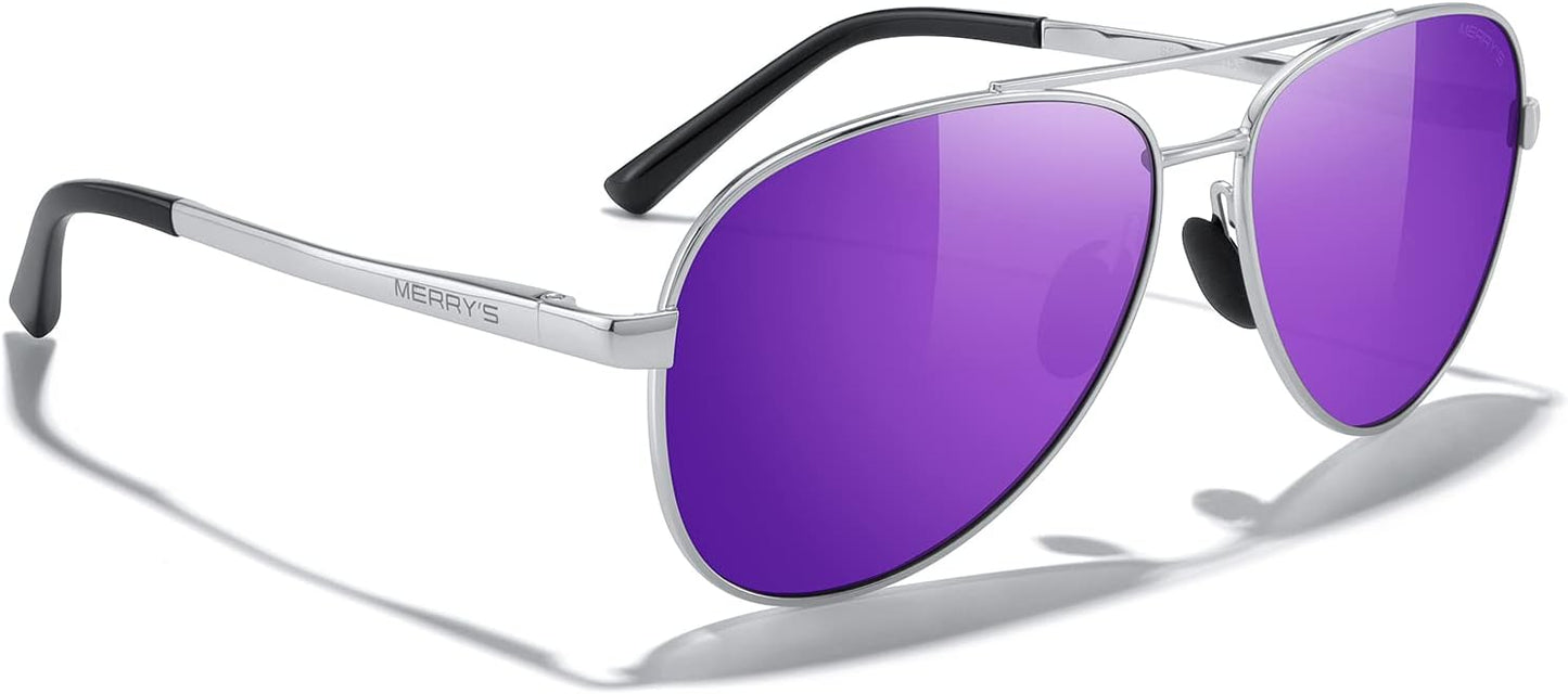 MERRY'S Aviator Sunglasses for Men Women - Polarized Driving Sun glasses Mirrored Lens UV 400 Protection 58 MM