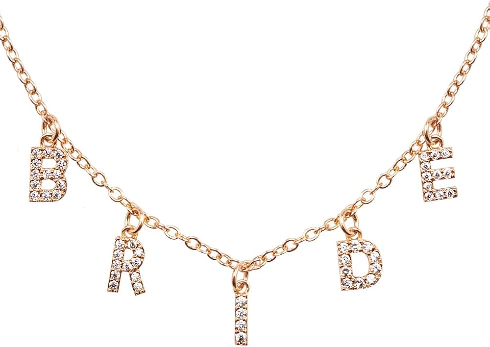 xo, Fetti Bride Pave Necklace, 14" Choker, Gold Charm Letter Cubic Zirconia Jewelry | Bachelorette Party Decorations, Bridesmaid Gift, Bridal Shower, Wedding