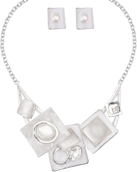CSY Fashion Boho Oval Crystal Opals Statement Bib Necklace Earrings Bohemian Enamel Costume Jewelry Set Gifts for Women