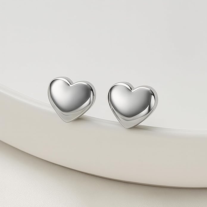 Zeffy Hypoallergenic 925 Sterling Silver/14K Gold Plated Stud Earrings, Dainty Simple Heart Earrings for Women Girls