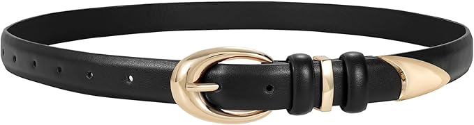 TRIWORKS Women Leather Belt for Jeans Pants Fashion Ladies Skinny Faux Leather Dress belt with Gold Buckle