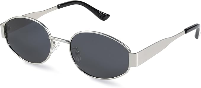 livho Retro Polarized Sunglasses - UV400 Protection, Oval Shape, Metal Frames - Matching Soft Case Inlcuded