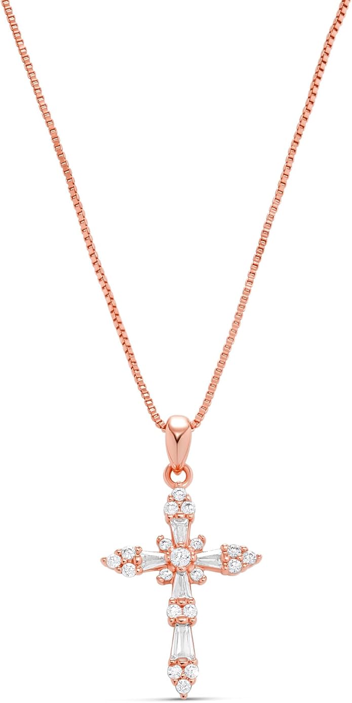 Milla 14K Gold Plated Cross Necklace for Women, Silver Cross Necklaces for Women, 18 inches Chain with Cross Pendant