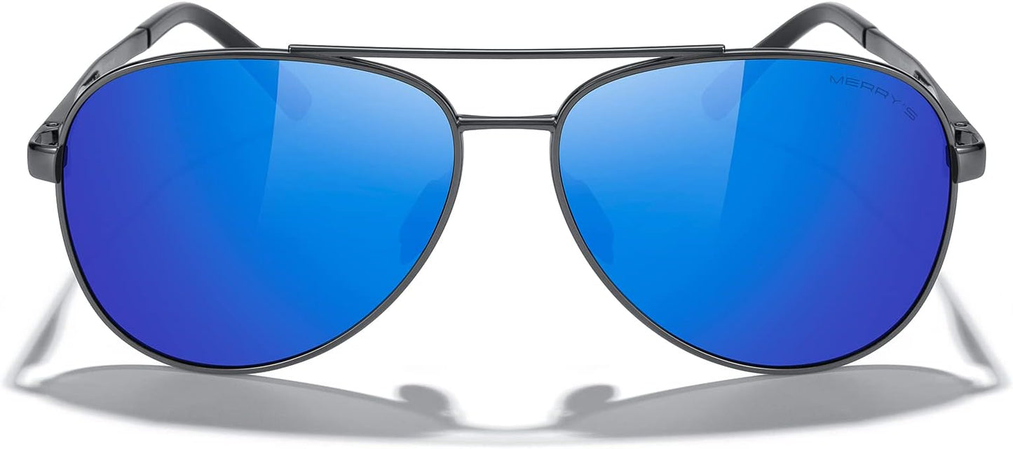 MERRY'S Aviator Sunglasses for Men Women - Polarized Driving Sun glasses Mirrored Lens UV 400 Protection 58 MM